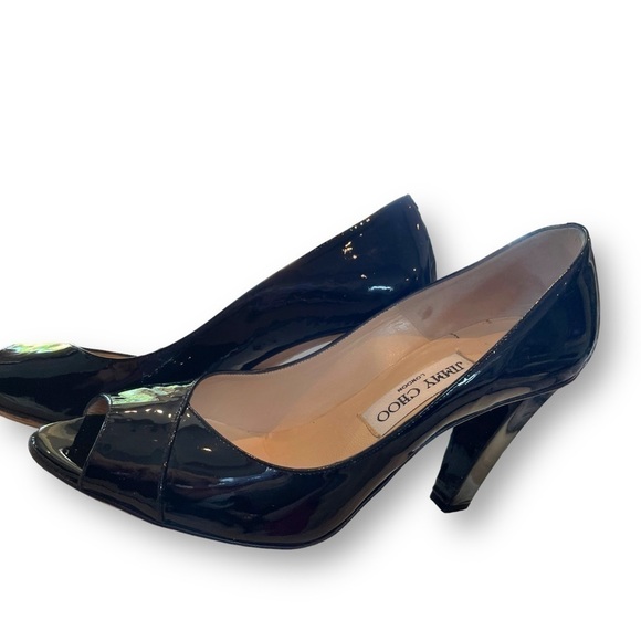 JIMMY CHOO | $770 Black Patent Leather Peep Toe Pump Made in Italy Size 37 - Picture 8 of 10